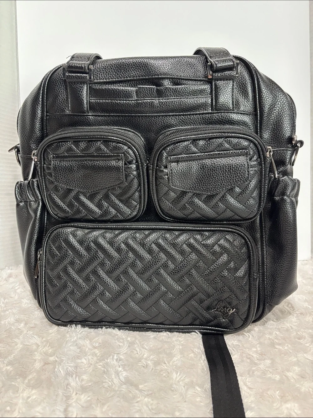 Lug Black Men's Quilted Faux-Leather Backpack Shoulder Bag